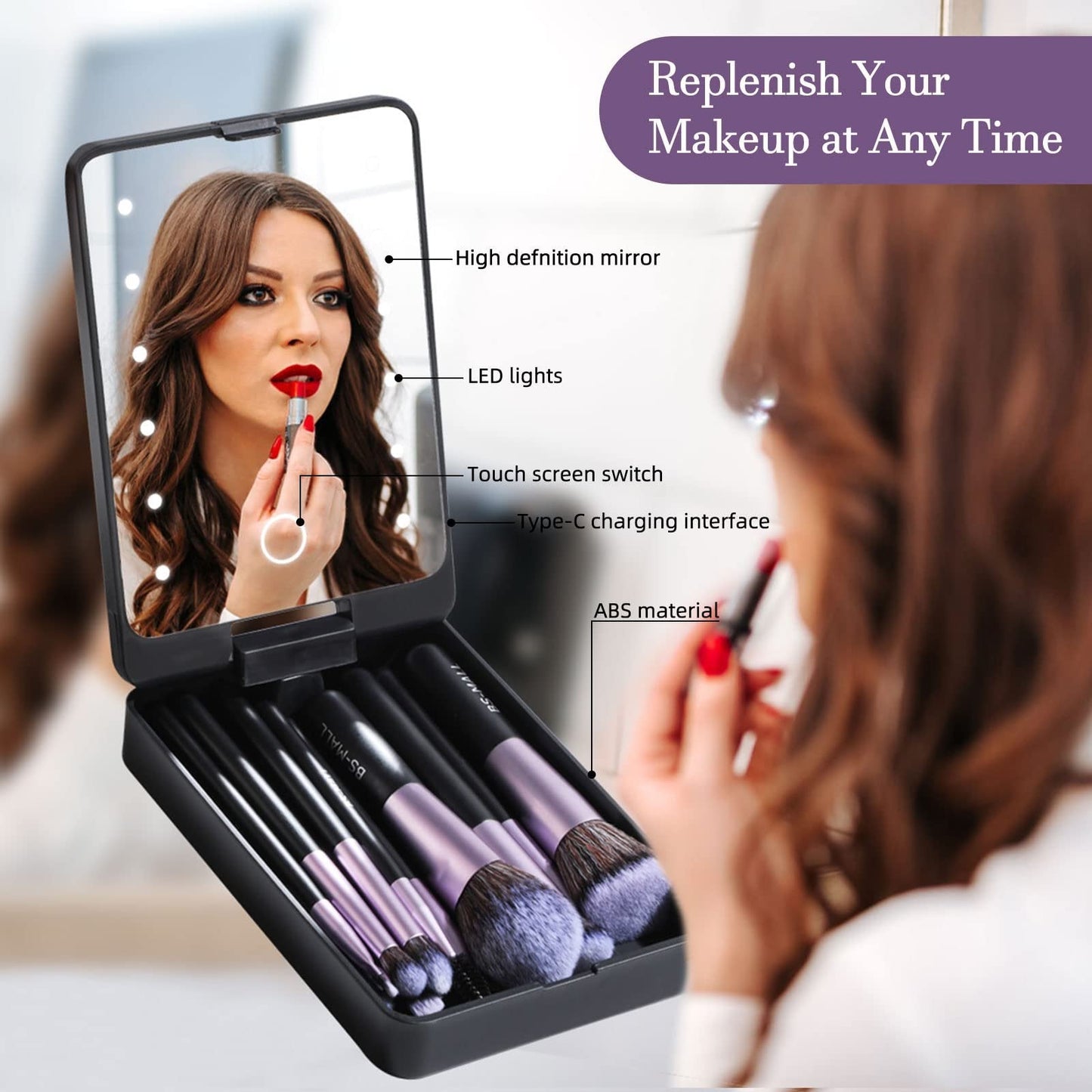 🔥Hot Sale 49%OFF🔥Travel Makeup Brush Set  with LED light