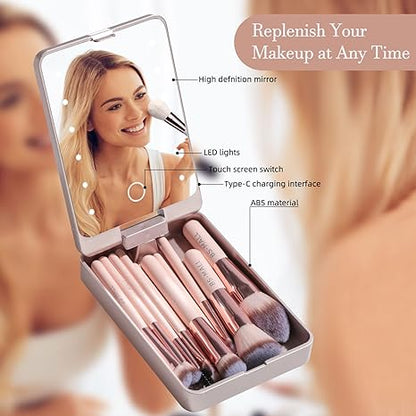 🔥Hot Sale 49%OFF🔥Travel Makeup Brush Set  with LED light