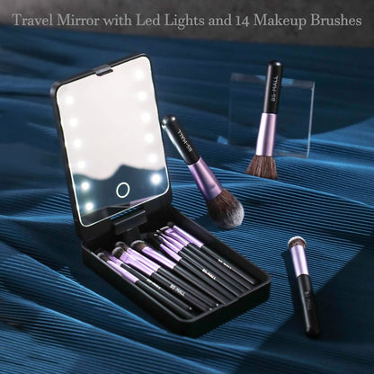 🔥Hot Sale 49%OFF🔥Travel Makeup Brush Set  with LED light